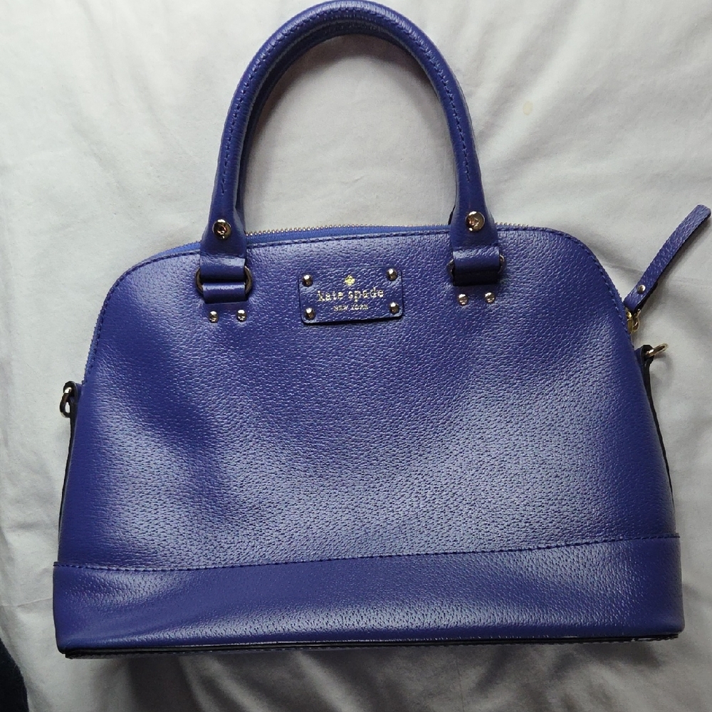 KATE SPADE NEW Royal Blue Pebbled Leather Wellesley Rachelle Satchel Purse - Picture 12 of 14